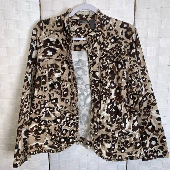 Additions By Chicos Ruffled Blazer Jacket Animal Print Women’s Size Medium - Picture 10 of 12